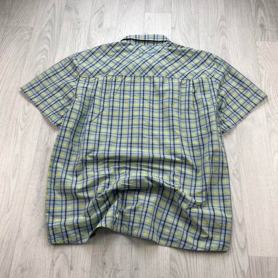 VINTAGE 00s MAMMUT GINGHAM CHECKERED SHORT SLEEVE BUTTON UP SHIRT BLUE / YELLOW