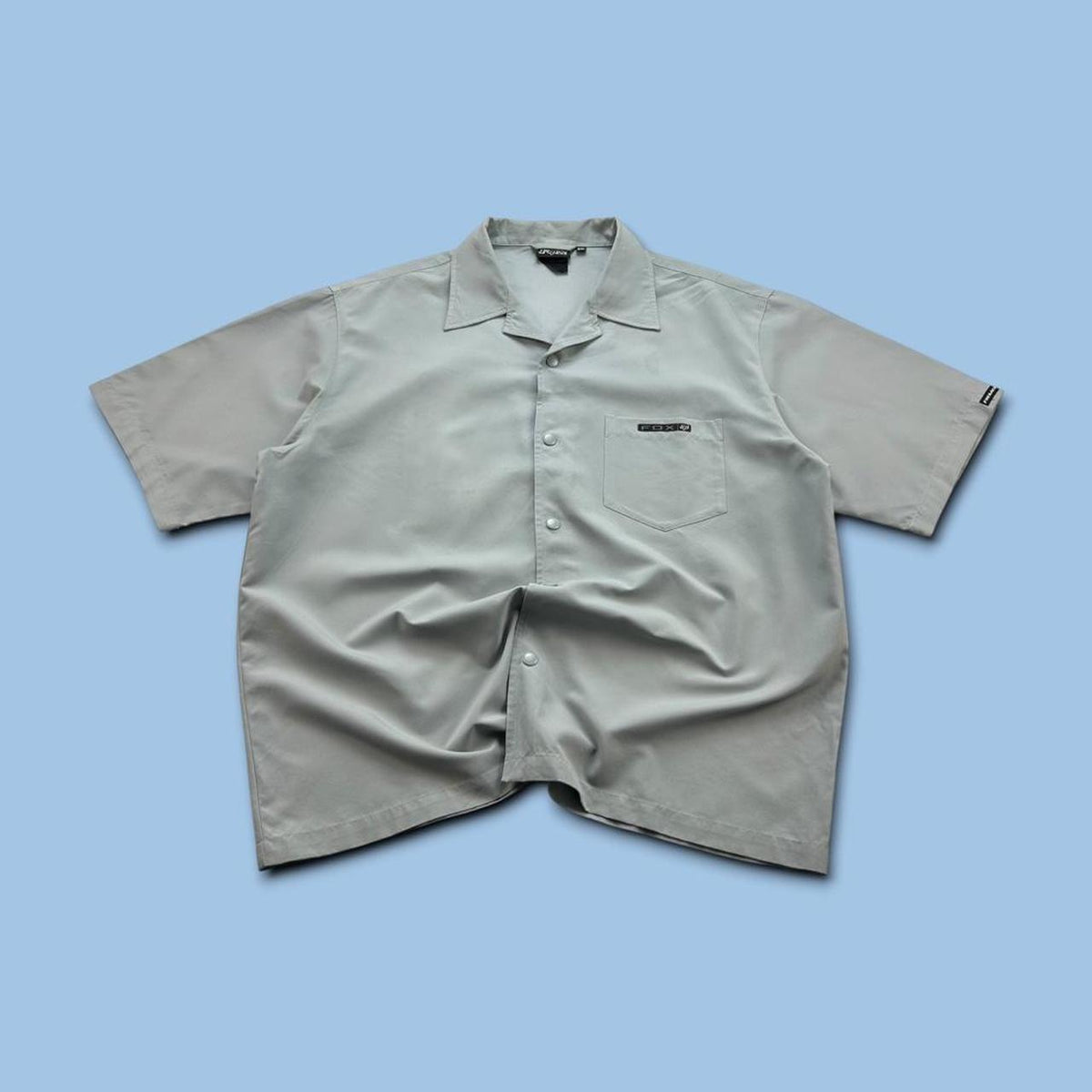 VINTAGE 00s FOX RACING SHORT SLEEVE BUTTON UP SHIRT GREY