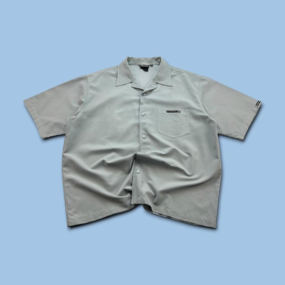 VINTAGE 00s FOX RACING SHORT SLEEVE BUTTON UP SHIRT GREY