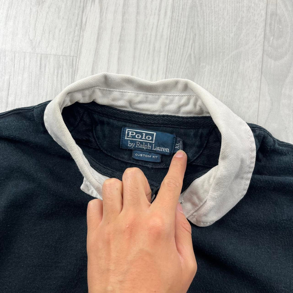 VINTAGE Y2K RALPH LAUREN PLAIN LONG SLEEVE RUGBY POLO SHIRT BLACK