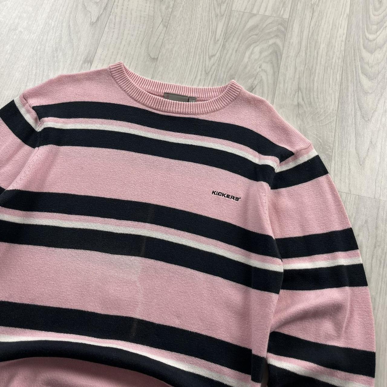 VINTAGE Y2K KICKERS STRIPED KNITTED JUMPER BABY PINK BLACK