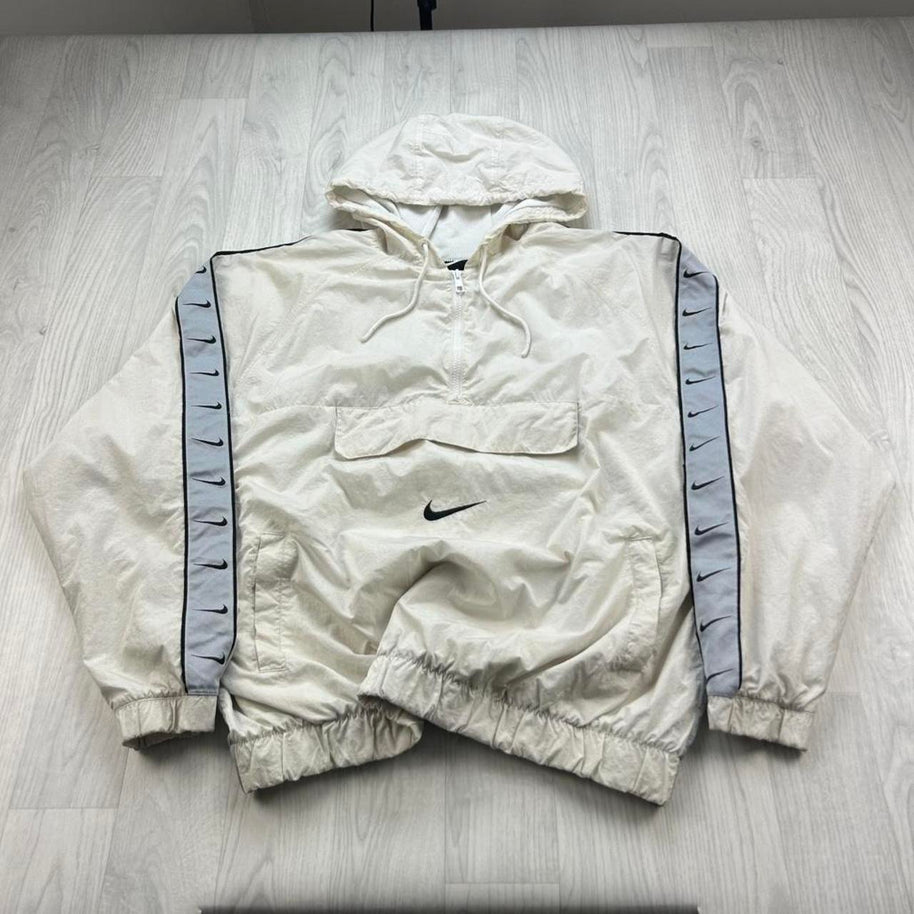 VINTAGE Y2K NIKE SWOOSH QUARTER ZIP WINDBREAKER JACKET WHITE