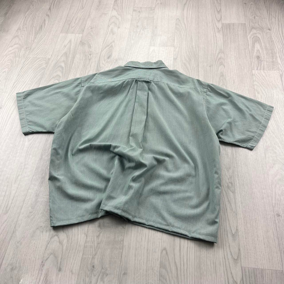 VINTAGE 00s LACOSTE STRIPED CROPPED SHORT SLEEVE BUTTON UP SHIRT GREEN