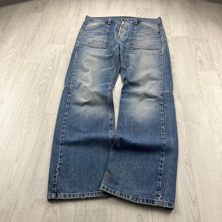 VINTAGE Y2K MUSTANG WIDE LEG UTILITY JEANS BLUE