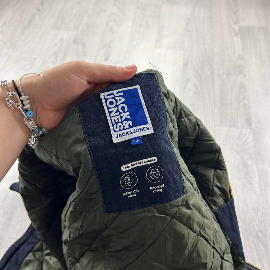 JACK AND JONES HOODED WORKWEAR BOMBER JACKET NAVY