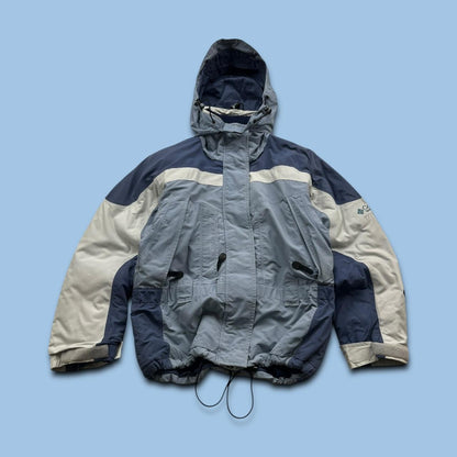 VINTAGE 00s COLUMBIA TECHNICAL PANELLED HOODED UTILITY JACKET BLUE WHITE