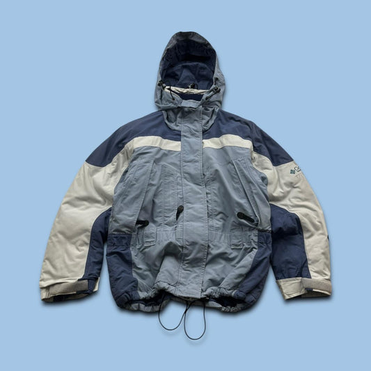 VINTAGE 00s COLUMBIA TECHNICAL PANELLED HOODED UTILITY JACKET BLUE WHITE