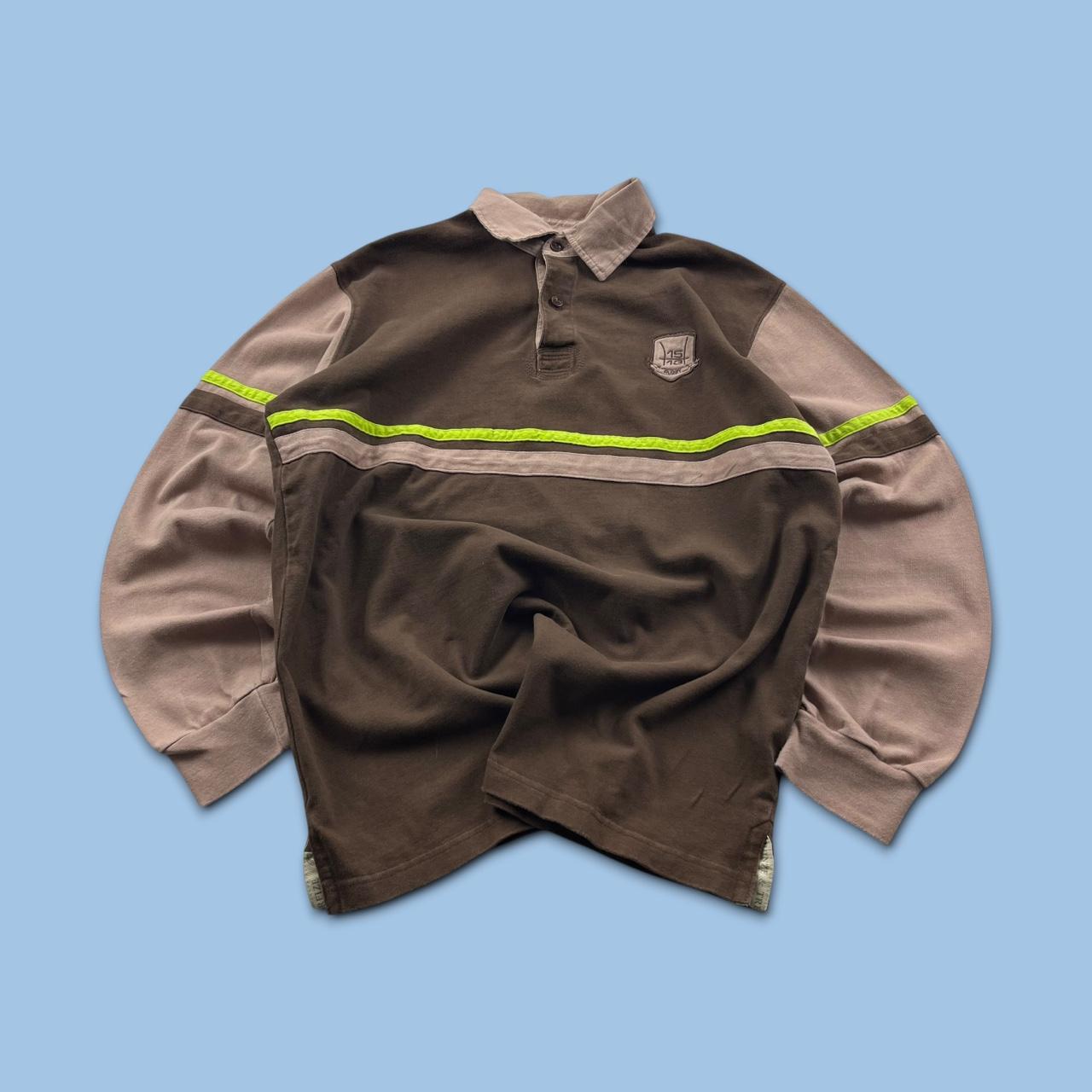 VINTAGE Y2K STRIPED LONG SLEEVE RUGBY POLO SHIRT BROWN