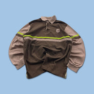 VINTAGE Y2K STRIPED LONG SLEEVE RUGBY POLO SHIRT BROWN