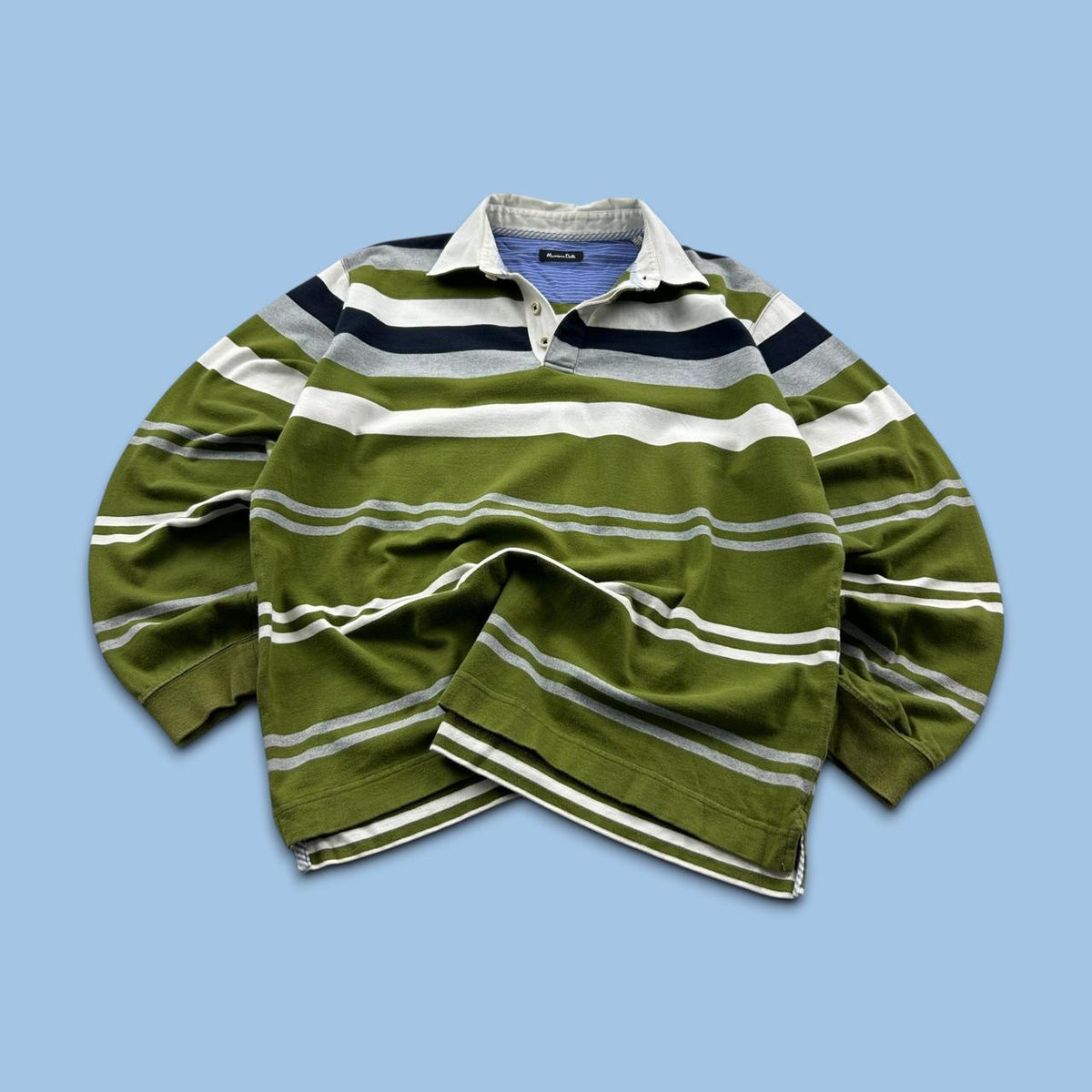 VINTAGE Y2K STRIPED LONG SLEEVE RUGBY POLO SHIRT GREEN