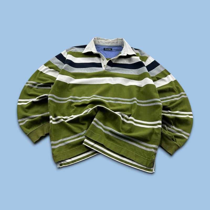 VINTAGE Y2K STRIPED LONG SLEEVE RUGBY POLO SHIRT GREEN
