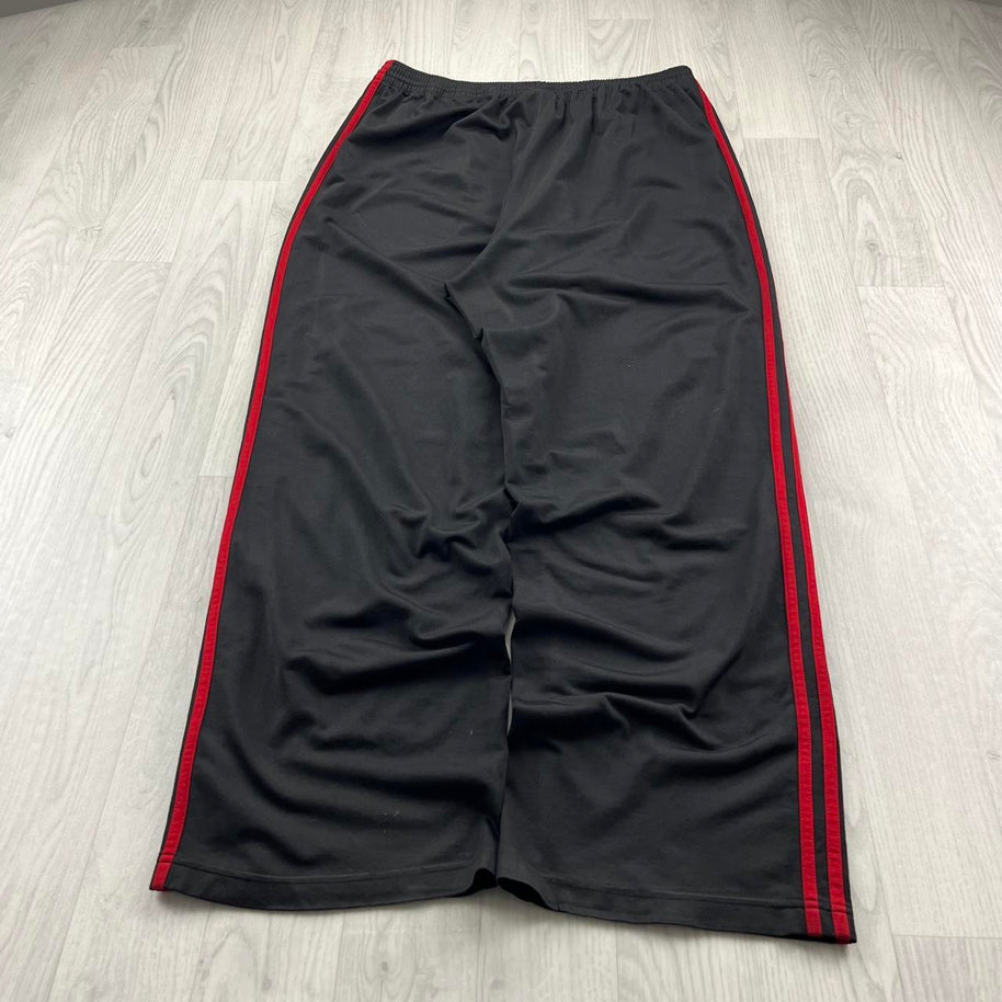 VINTAGE Y2K ADIDAS SIDE STRIPE BAGGY TRACKSUIT BOTTOMS BLACK RED