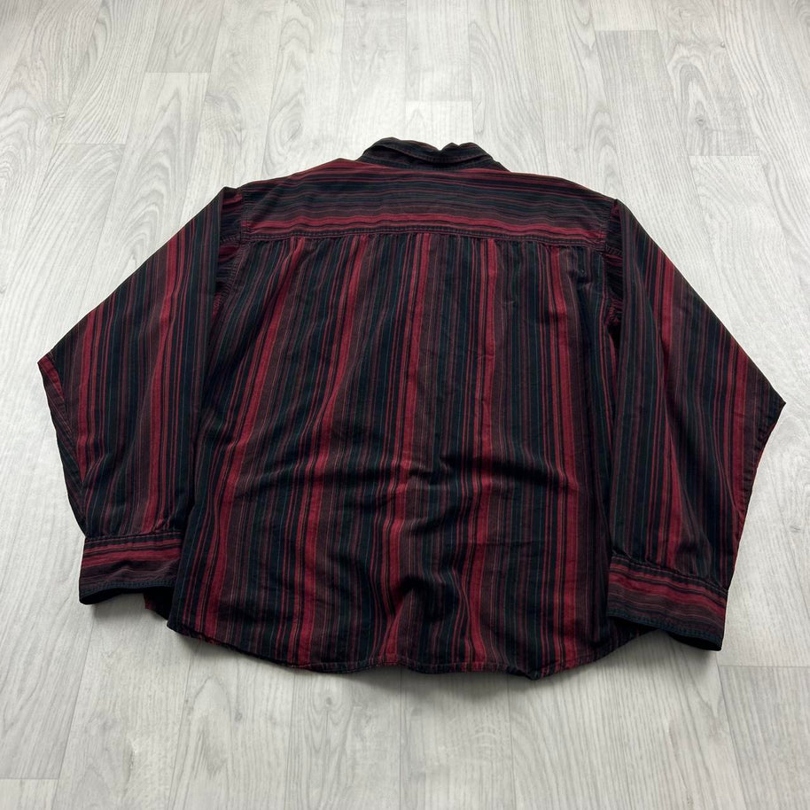 VINTAGE 00s HARLEY DAVIDSON STRIPED SHORT SLEEVE BUTTON UP SHIRT BLACK / RED