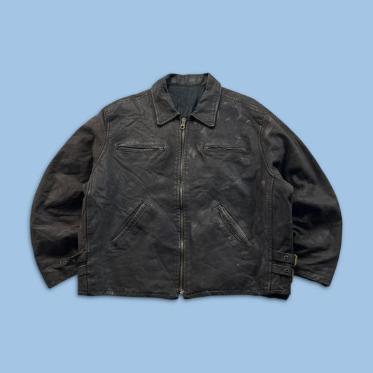 VINTAGE Y2K LEATHER BOMBER DETROIT JACKET DARK BROWN