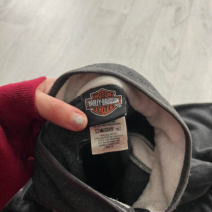 VINTAGE Y2K HARLEY DAVIDSON QUARTER ZIP FLEECE SWEATSHIRT GREY