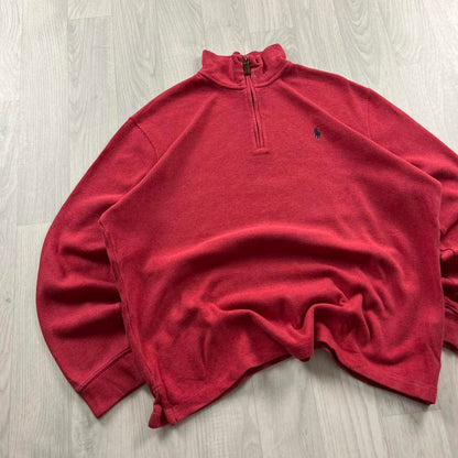 VINTAGE Y2K POLO RALPH LAUREN QUARTER ZIP KNITTED JUMPER RED