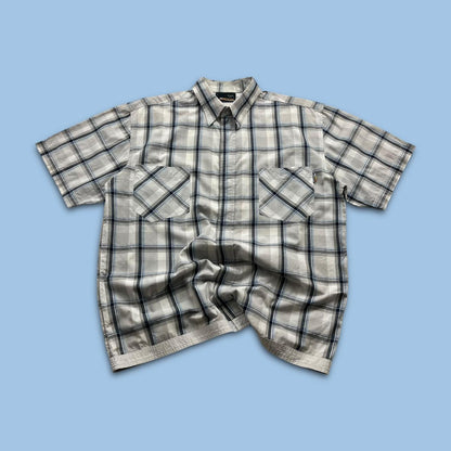 VINTAGE Y2K ANIMAL PLAID SHORT SLEEVE SHIRT GREY