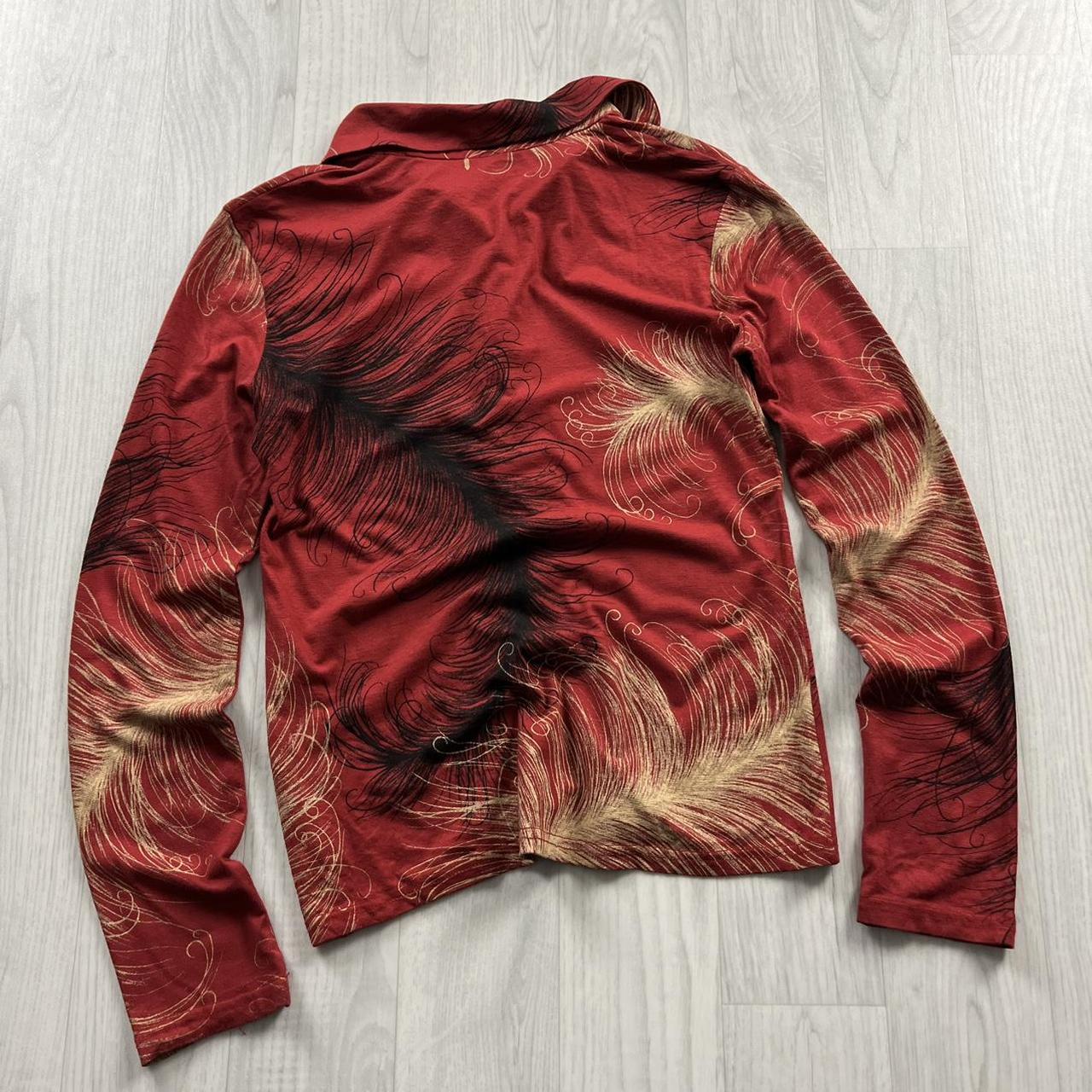 VINTAGE Y2K LONG SLEEVE BUTTON GRAPHIC SHIRT RED