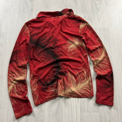 VINTAGE Y2K LONG SLEEVE BUTTON GRAPHIC SHIRT RED