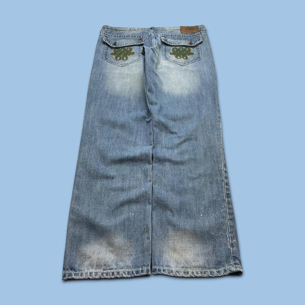 VINTAGE Y2K AKOO BAGGY EMBROIDERED JEANS BLUE