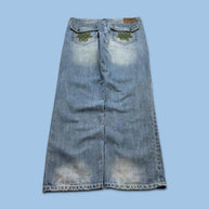 VINTAGE Y2K AKOO BAGGY EMBROIDERED JEANS BLUE