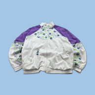 VINTAGE 90s REEBOK GEOMETRIC GRAPHIC WINDBREAKER JACKET WHITE / PURPLE