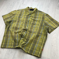 VINTAGE 00s MAMMUT CHECKERED CROPPED SHORT SLEEVE BUTTON UP SHIRT KHAKI