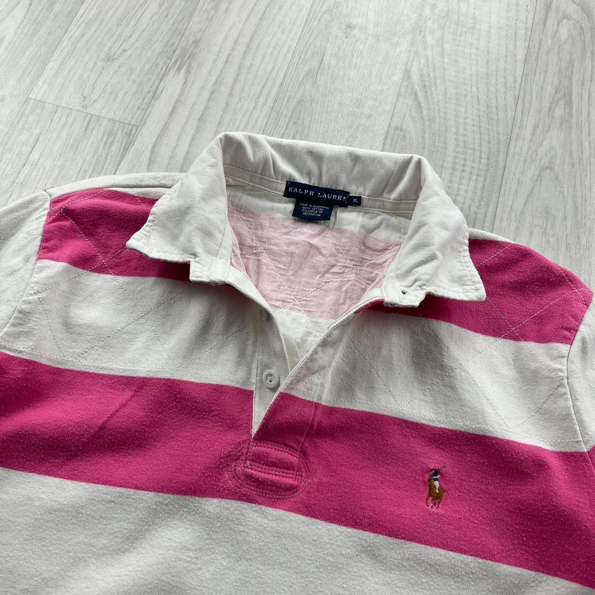 VINTAGE Y2K RALPH LAUREN STRIPED LONG SLEEVE RUGBY POLO SHIRT PINK WHITE