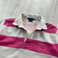 VINTAGE Y2K RALPH LAUREN STRIPED LONG SLEEVE RUGBY POLO SHIRT PINK WHITE