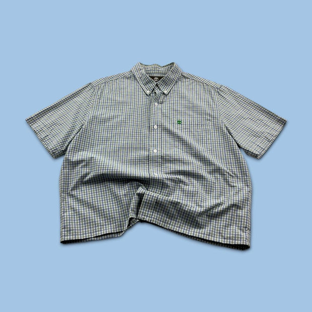 VINTAGE 00s TIMBERLAND CHECKERED CROPPED SHORT SLEEVE BUTTON UP SHIRT GREEN