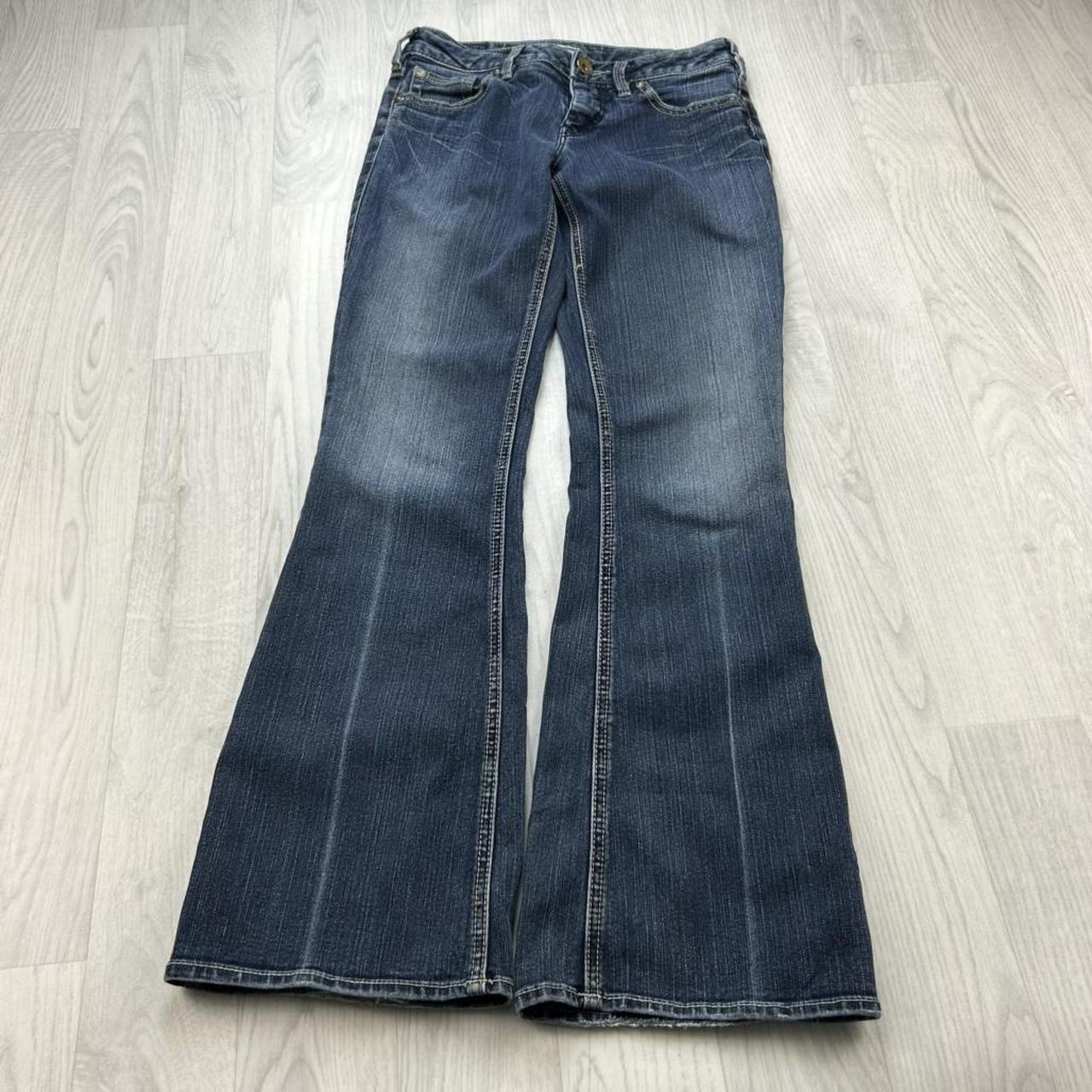 VINTAGE Y2K SILVER LOW RISE BOOTCUT FLARED JEANS BLUE