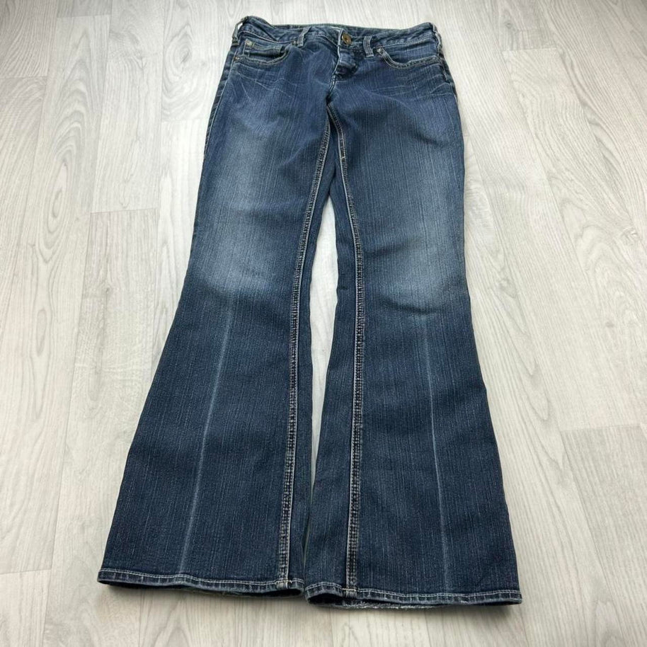 VINTAGE Y2K SILVER LOW RISE BOOTCUT FLARED JEANS BLUE