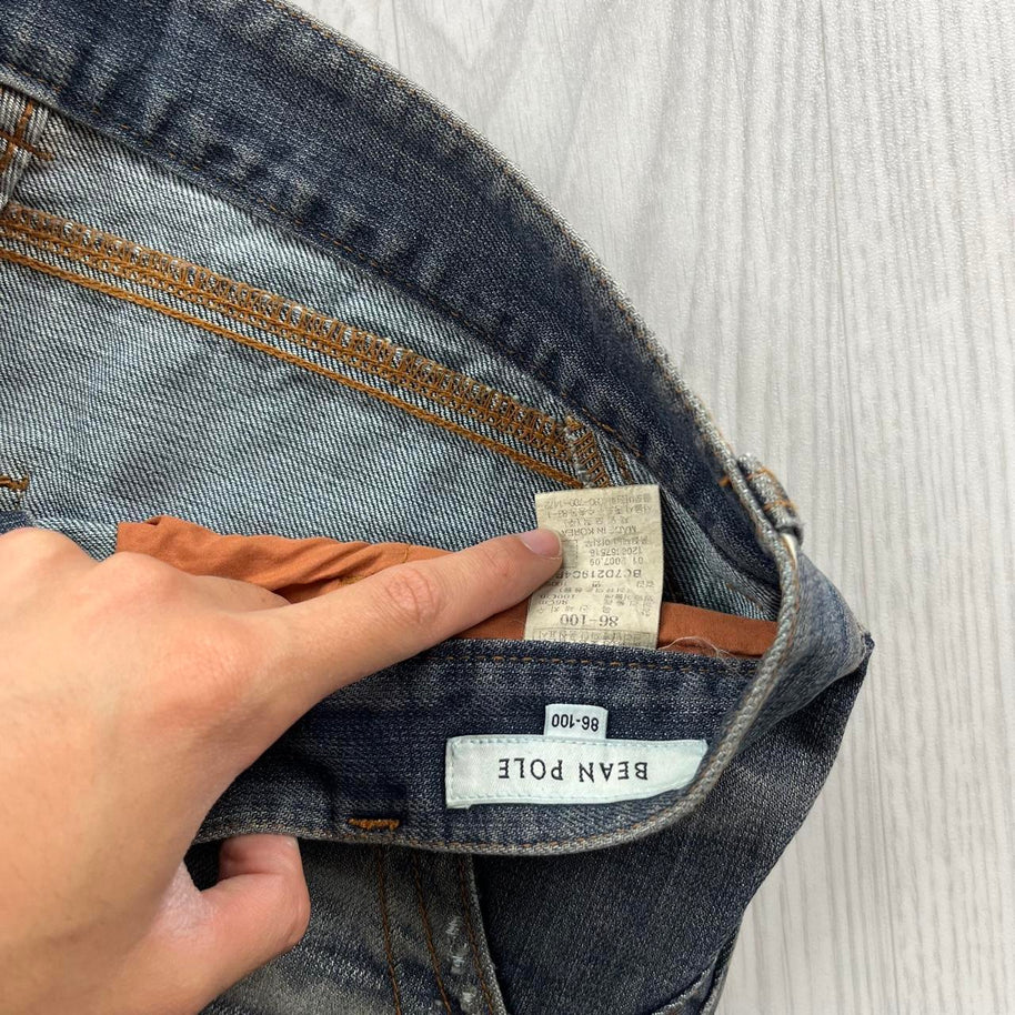 VINTAGE Y2K BEAN POLE BAGGY EMBROIDERED JEANS NAVY BLUE
