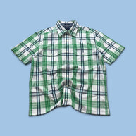 VINTAGE 00s TOMMY HILFIGER CHECKERED CROPPED SHORT SLEEVE BUTTON UP SHIRT GREEN