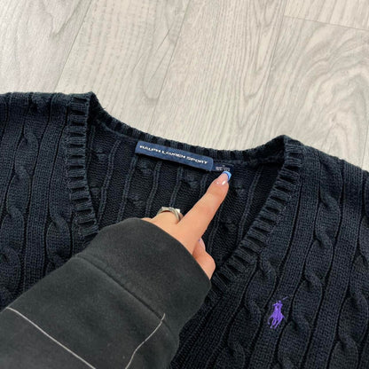 VINTAGE Y2K RALPH LAUREN CHUNKY CABLE KNITTED JUMPER BLACK