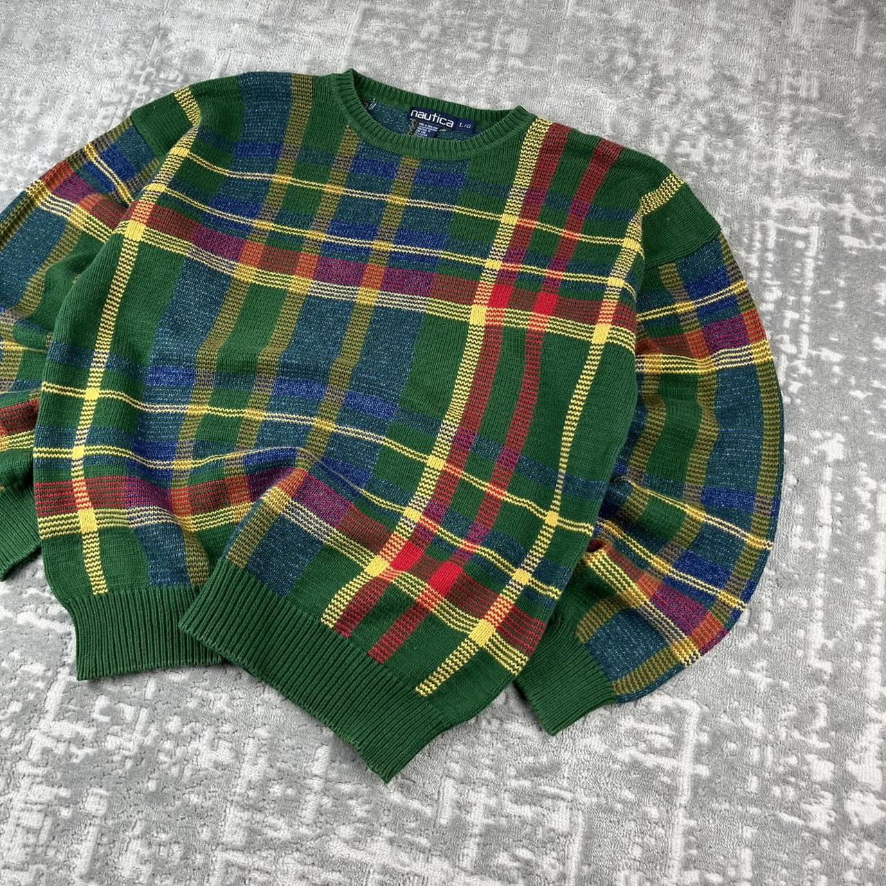 VINTAGE 90s NAUTICA PATTERN CHUNKY ESSENTIAL KNITTED JUMPER GREEN