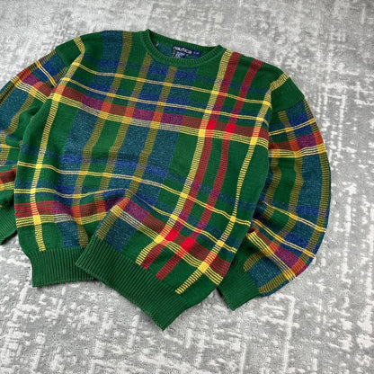 VINTAGE 90s NAUTICA PATTERN CHUNKY ESSENTIAL KNITTED JUMPER GREEN