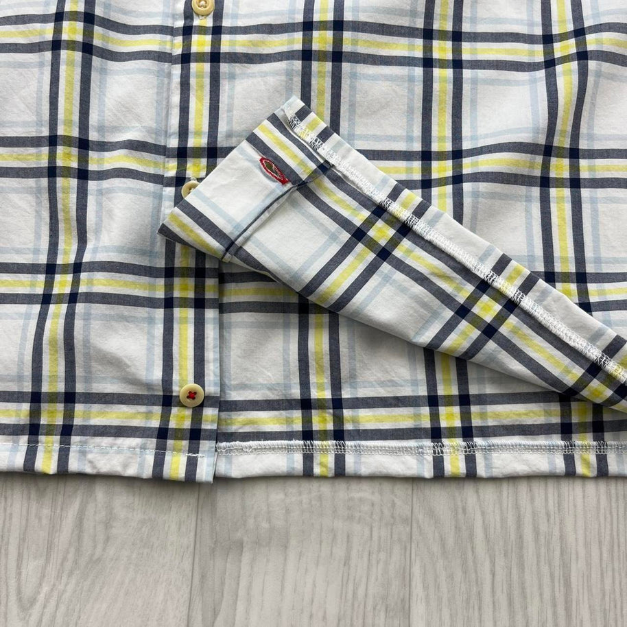 VINTAGE 00s TOMMY HILFIGER CHECKERED CROPPED SHORT SLEEVE BUTTON UP SHIRT WHITE
