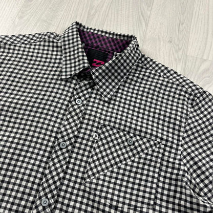 VINTAGE Y2K BILLABONG GINGHAM SHORT SLEEVE SHIRT BLACK WHITE