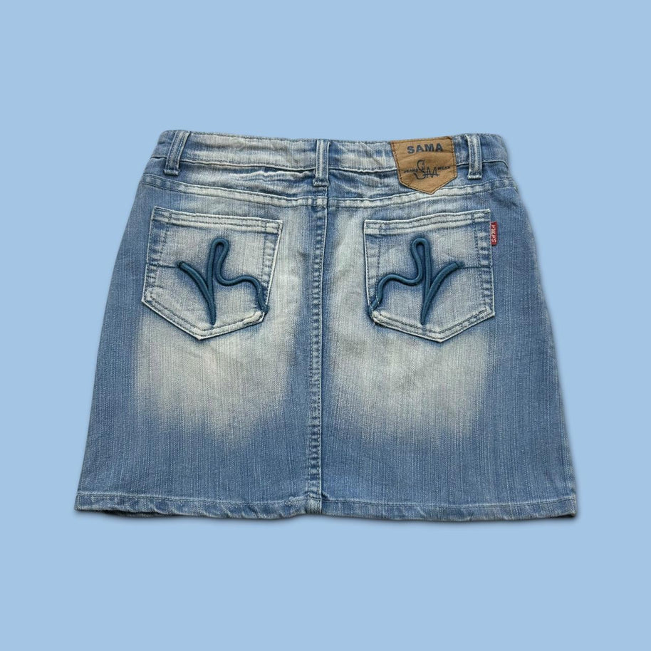 VINTAGE Y2K SAMA DENIM MIDI EMBROIDERED SKIRT BLUE