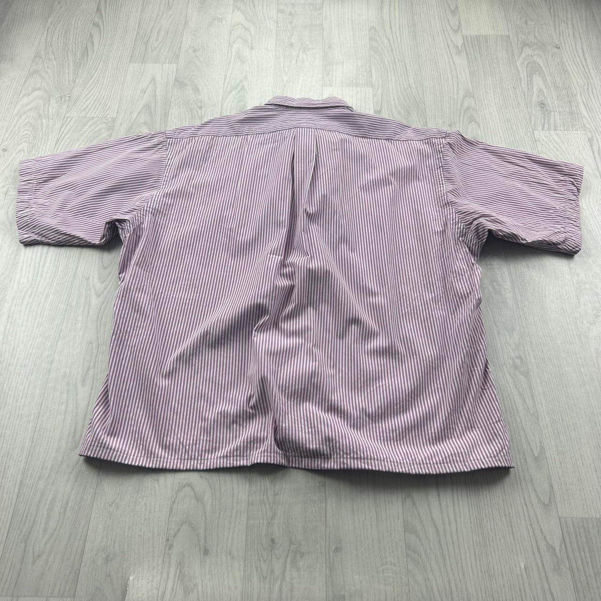 VINTAGE 00s RALPH LAUREN STRIPED CROPPED SHORT SLEEVE BUTTON UP SHIRT PURPLE