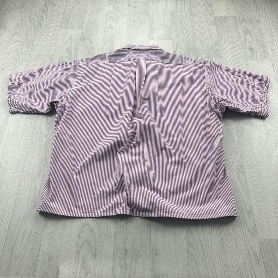 VINTAGE 00s RALPH LAUREN STRIPED CROPPED SHORT SLEEVE BUTTON UP SHIRT PURPLE