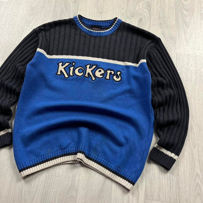 VINTAGE Y2K KICKERS CHUNKY RIBBED KNITTED JUMPER BLUE