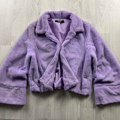VINTAGE Y2K FAUX FUR JACKET LILAC PURPLE