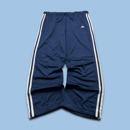VINTAGE Y2K ADIDAS LOW RISE SIDE STRIPE BAGGY TRACKSUIT BOTTOMS NAVY WHITE (L Ws)