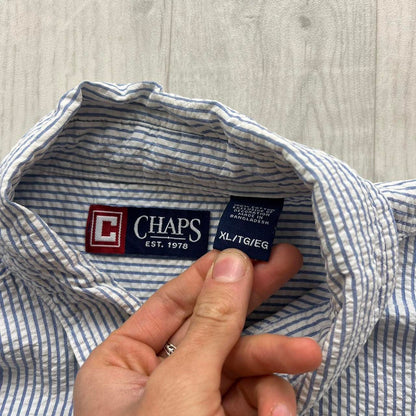 VINTAGE Y2K CHAPS STRIPED SHORT SLEEVE SHIRT BLUE / WHITE