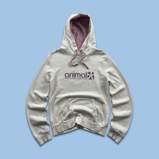 VINTAGE Y2K ANIMAL SPELL OUT HOODIE WHITE PINK