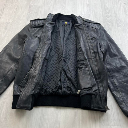 VINTAGE Y2K LEATHER BOMBER JACKET BLACK