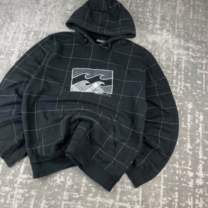 VINTAGE Y2K BILLABONG CHECKERED GRAPHIC HOODIE BLACK