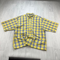 VINTAGE 00s GANT CHECKERED CROPPED SHORT SLEEVE BUTTON UP SHIRT YELLOW